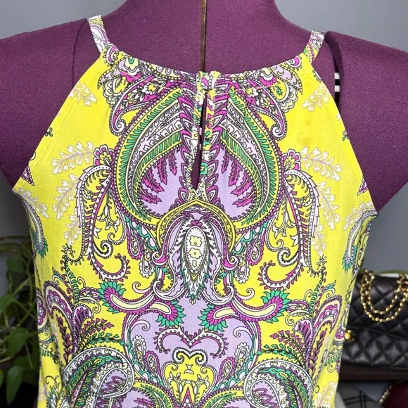 INC International ConcepWomen's Yellow Paisley Halter Tank Top Elastic Waistband - Picture 4 of 9
